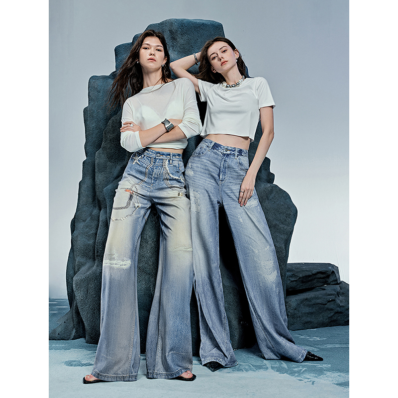 TOYOUTH Women Denim Jean 2025 Spring New Long Pants 8518053