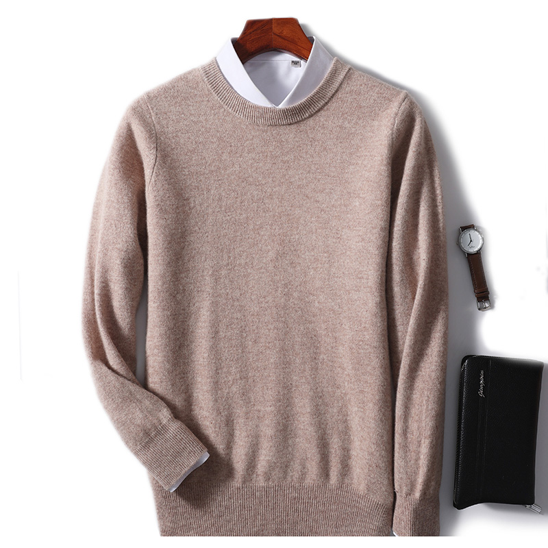 Outono e inverno novo 100% lã camisola masculina em torno do pescoço manga comprida pulôver camisola solta malha camisola de caxemira versão coreana