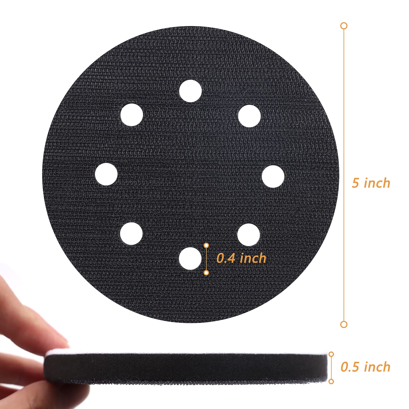 6 Pack Interface Pads 5 Inch 8 Hole Hook and Loop Soft Sponge Foam Sanding Interface Pad for Orbital Sander Automotive Polishing