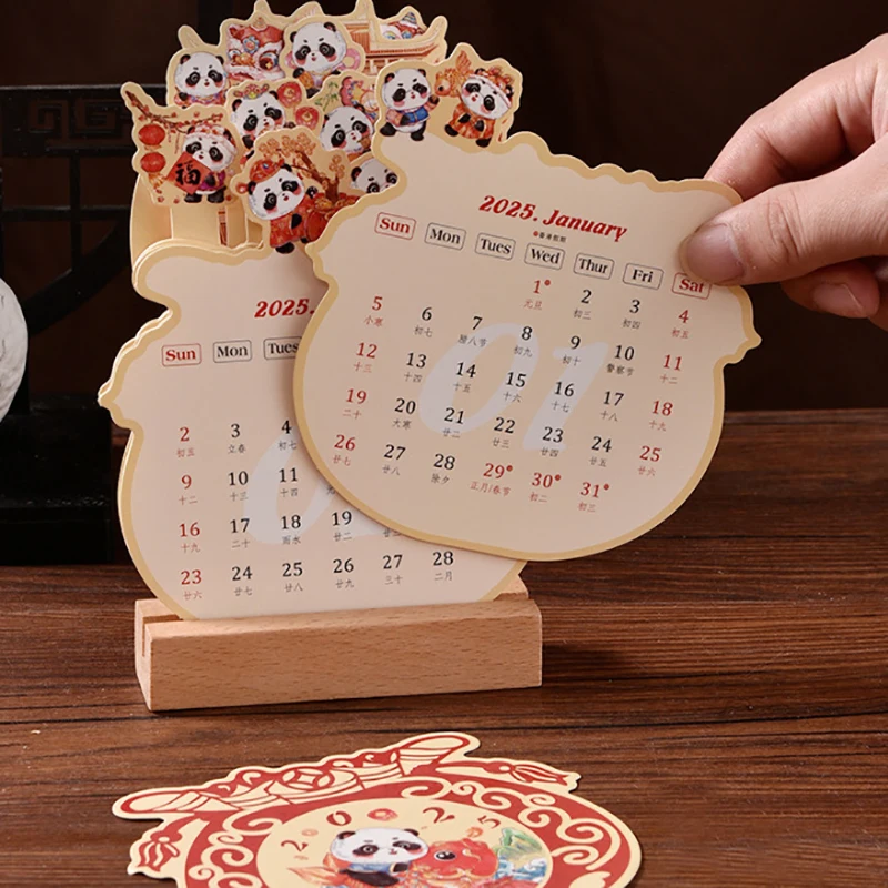 2025 Flower Desk Calendar Creative Wooden Card Calendar High Quality Desktop Calendar Illustrator Card Insertion Calendar
