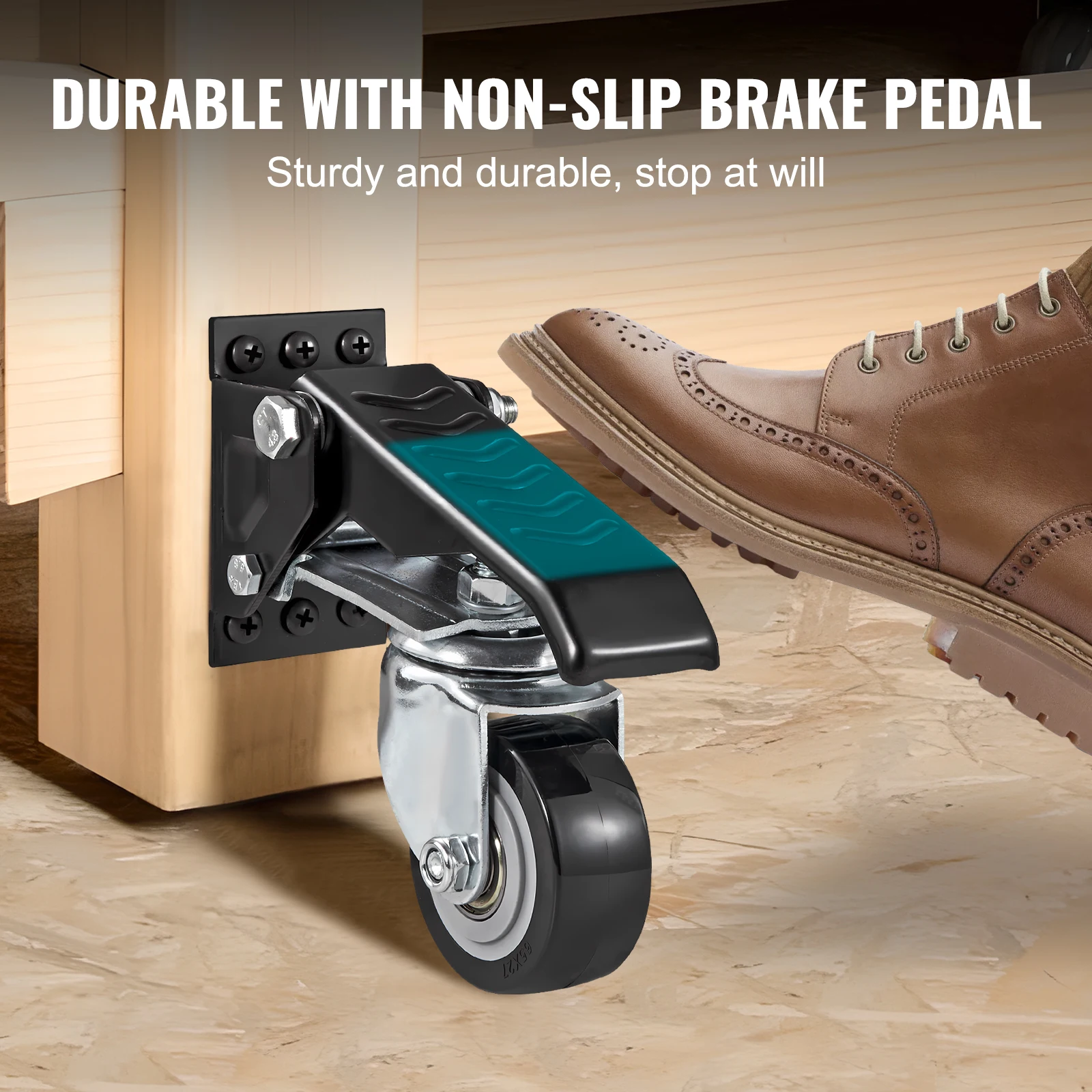 VEVOR 165 lbs 2.5" Set of 4 Workbench Caster Wheels Side Mounted Retractable Stepdown Wheel 360° Swivel for Tables and Equipment
