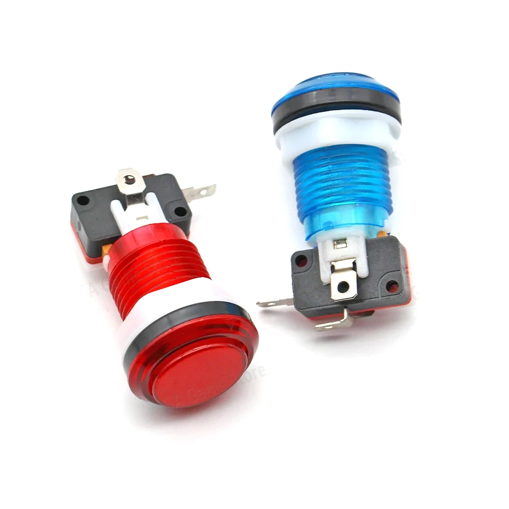 Pulsador totalmente transparente de 28mm con microinterruptor de lámpara LED de 12V y 5V para máquina de videojuegos de lucha Arcade, caja Pandora, 4,8mm