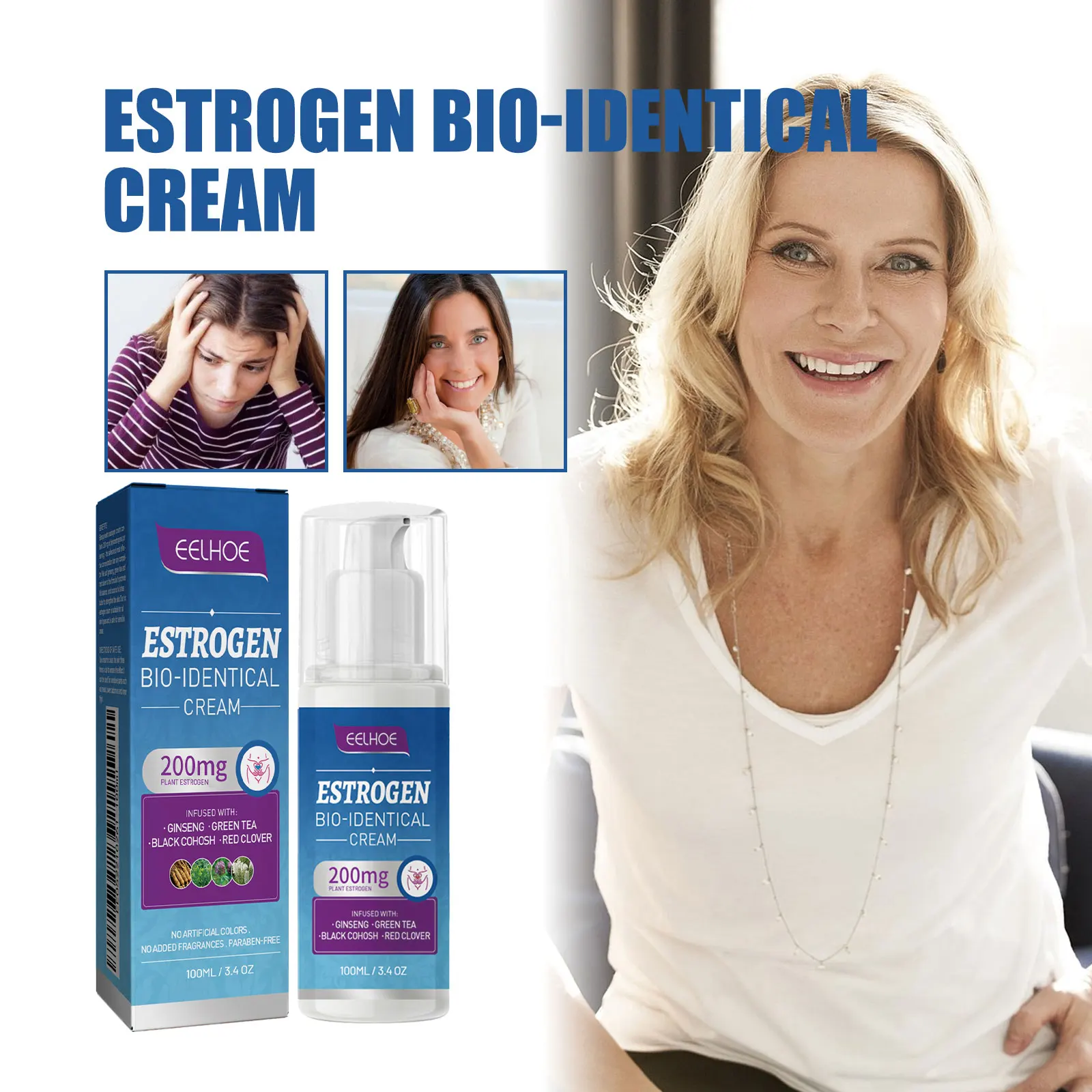 Creme de alívio de estrógeno para mulheres, menopausa, equilíbrio, níveis de hormônio, redução de fadiga, massagem para cuidados com a saúde do corpo