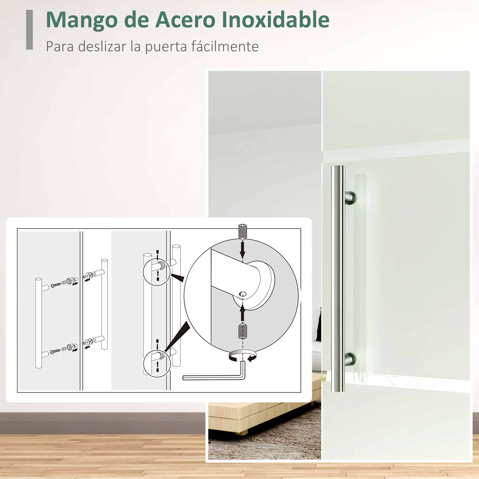 HOMCOM Puerta Corredera Cristal Puerta Deslizante de Vidrio 8mm Riel Alumino