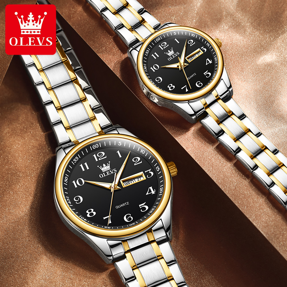 Olevs 5567 marca casal relógios de quartzo à prova dwaterproof água relógio de pulso luminoso para amante data relógio de pulso masculino e feminino simples moda