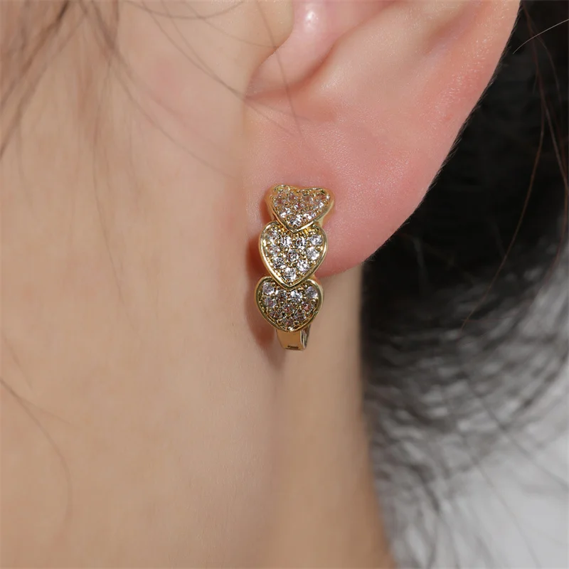 อินเทรนด์รอบทองแดงCubic Zirconiaต่างหูผู้หญิงทองสีโลหะคริสตัลต่างหูเรขาคณิตเทศกาลเครื่องประดับของขวัญ