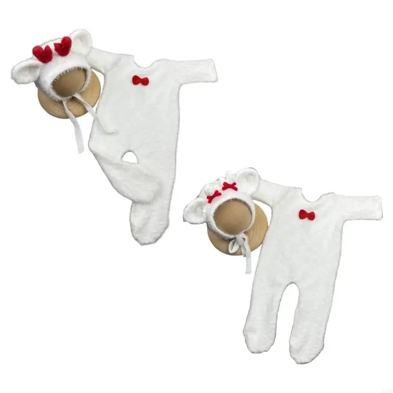 2 pcs fotografi bayi kostum rusa topi jumpsuit photostudio aksesoris baby shower pemotretan pasokan 425f