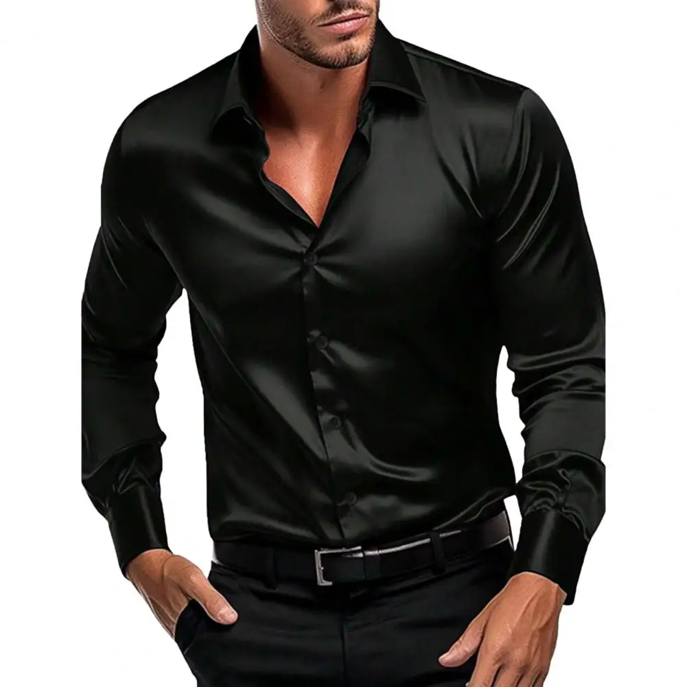 Camisa Formal de manga larga para hombre, lujosa, resistente a las arrugas, sin hierro, Color sólido, informal, de negocios, seda helada, otoño e invierno