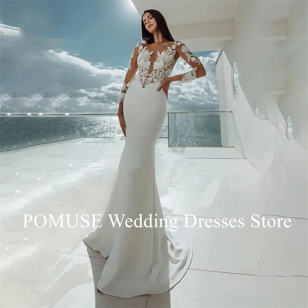 Abiti da sposa sexy a sirena a maniche lunghe Abiti da sposa bianchi personalizzati in pizzo 2024 Abiti da sposa Abiti da spiaggia Abiti da Noiva