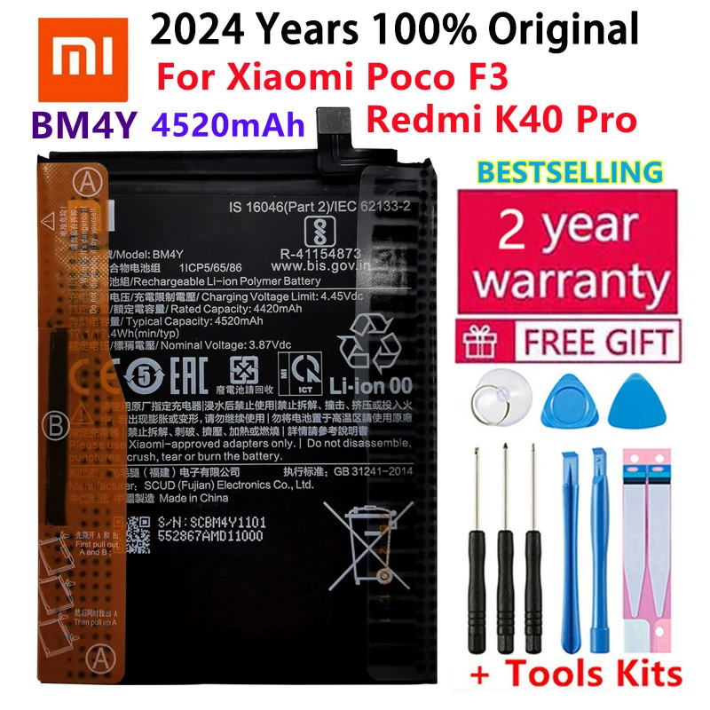 2024 ปี 100% Original 4520MAh BM4Yแบตเตอรี่สําหรับXiaomi Poco F3 Redmi K40 Pro K40Proแบตเตอรี่Bateria + เครื่องมือฟรีFast Shipping