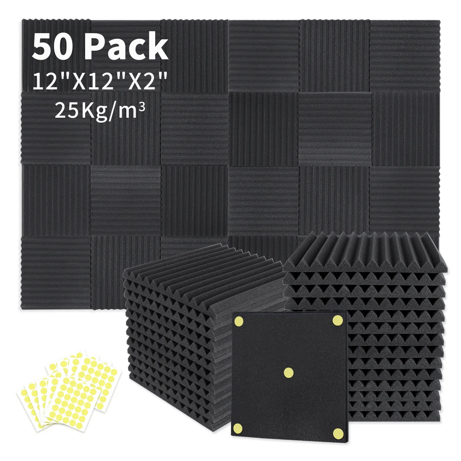 50 Pack Acoustic Foam Panels 1" x 12" x 12" Sound Proof Foam Panles High Desnsity and Fire Resistant Soundproof Panels for Home