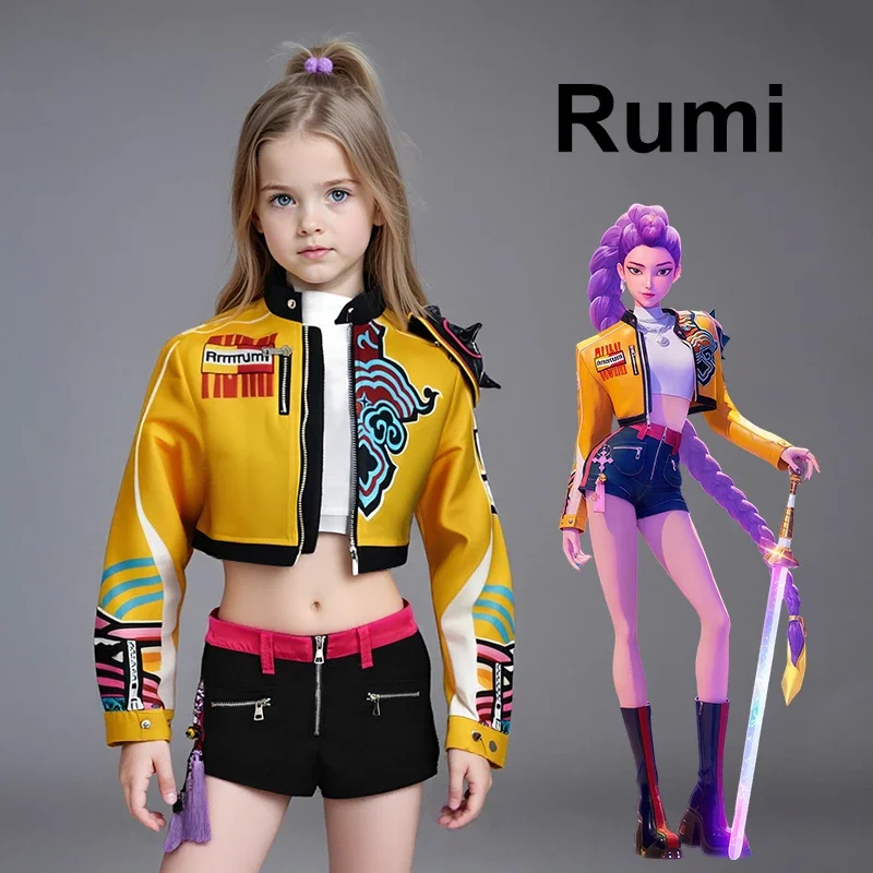 Disfraz de actuación de Cosplay para niños, traje de K-POP Rumi, concierto de grupo, ropa de Halloween, accesorio para pendientes, talla 110-160