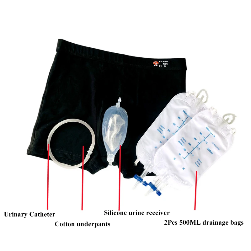 ไม่หยุดยั้งซิลิโคนปัสสาวะกระเป๋ากางเกง Catheter Reusable Urinary Receiver ระบายน้ํากระเป๋ากางเกงขาสั้นสําหรับชายผู้สูงอายุ