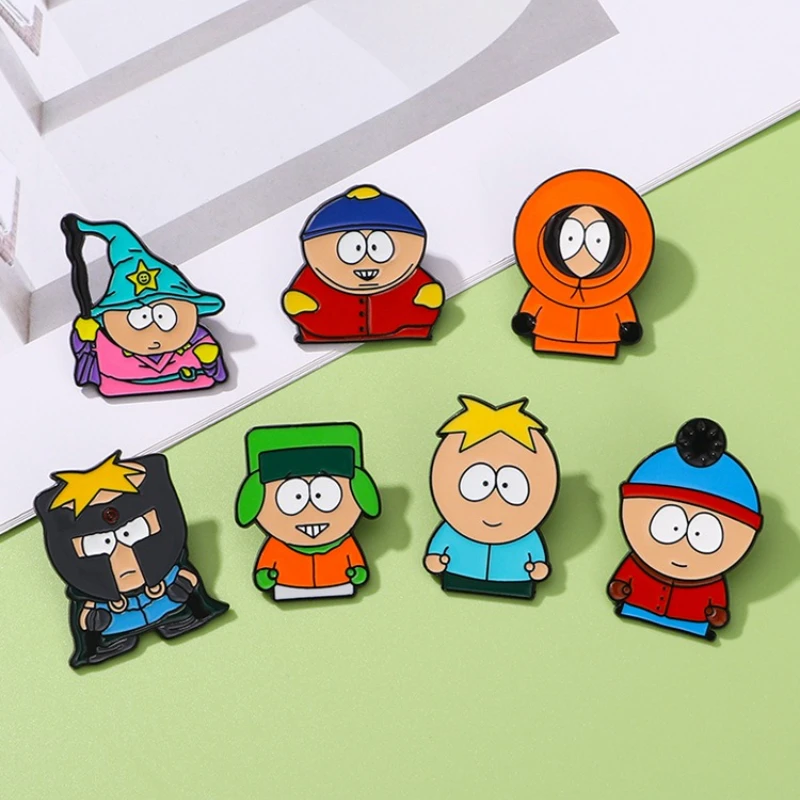 Emblemas de alfinetes com tema do parque sul em quadrinhos com o adorável personagem de desenho animado perfeito para acessórios de bolsa de anime emblemas de roupas
