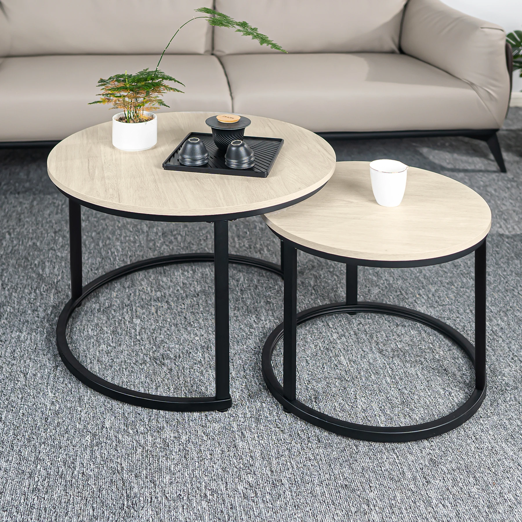 EGOONM 2Pcs Nordic Coffee Table 2 in 1 Round Combination Office Tea table Modern Minimalist Home Sofa Ins Side Table Living Room