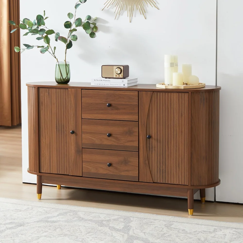 55inch bar Fluted Sideboard Buffet Cabinet with Storage,Oval Curved Edge Sideboard with Drawer, Buffet Cabinet for Diner, bar