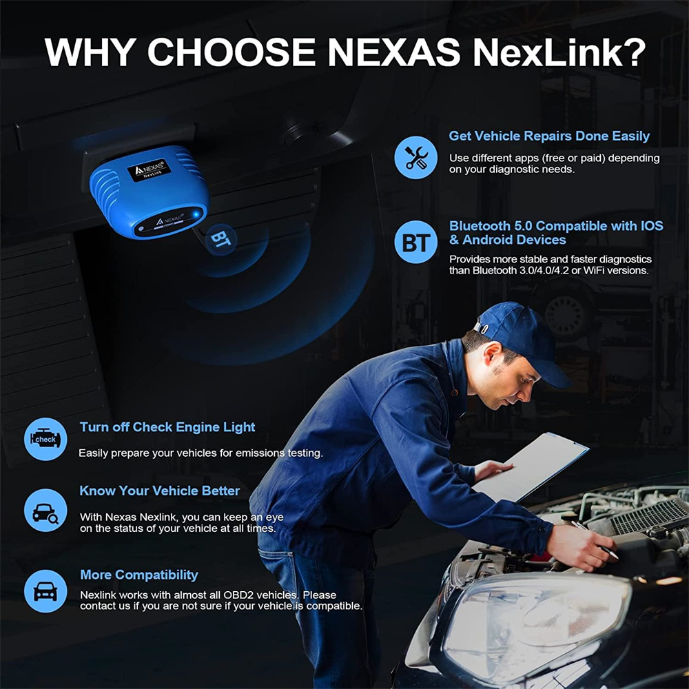 NEXAS NexLink Motorrad-Diagnosetool Bluetooth 5.0 OBD2 EOBD-Scanner für iOS Android Windows Fehlercodeleser Check Engine
