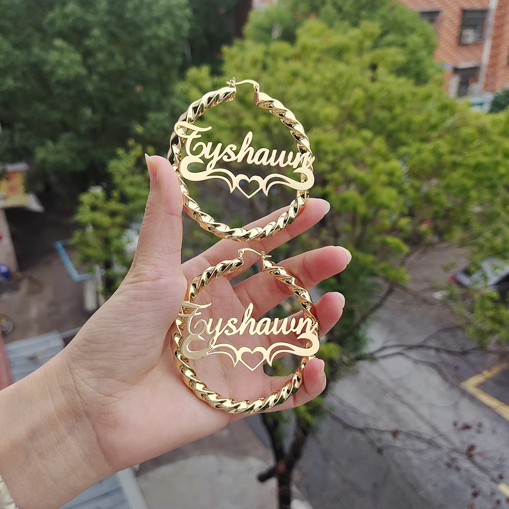 DODOAI nuevos pendientes de aro torcidos personalizados para mujer, pendientes de cuerda atrevida con nombre, pendientes redondos con nombre personalizado, joyería de personalidad