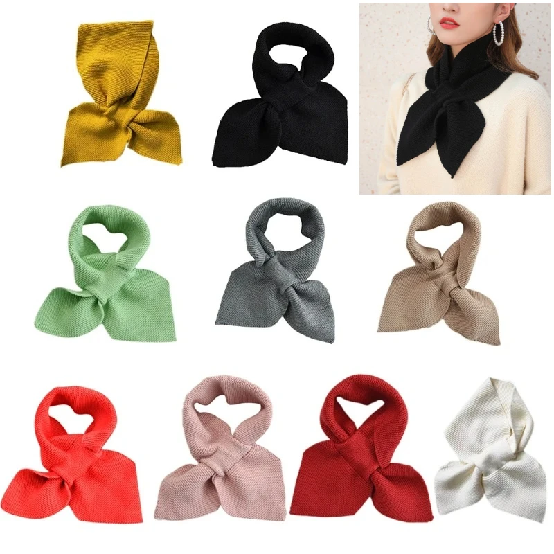Bufanda de punto con cuello cruzado para mujer, pañuelo grueso y cálido de Color sólido, pañuelo Loophole de ganchillo, calentador de cuello con lazo dulce