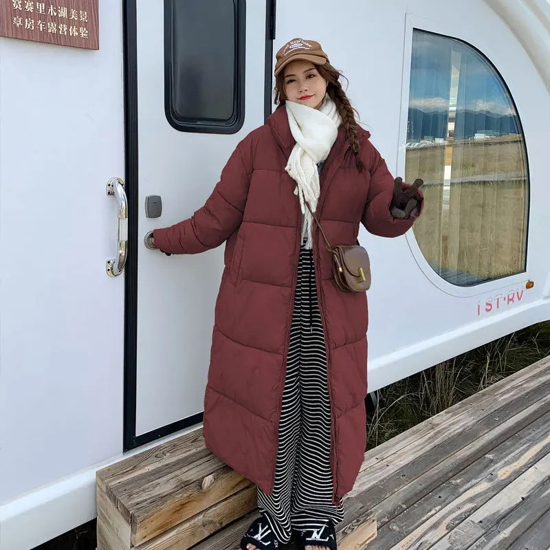 Nueva colcha grande de invierno para mujer, ropa de algodón, abrigo largo Parker, chaqueta acolchada en frío para mujer, abrigo grueso y cálido de algodón para mujer