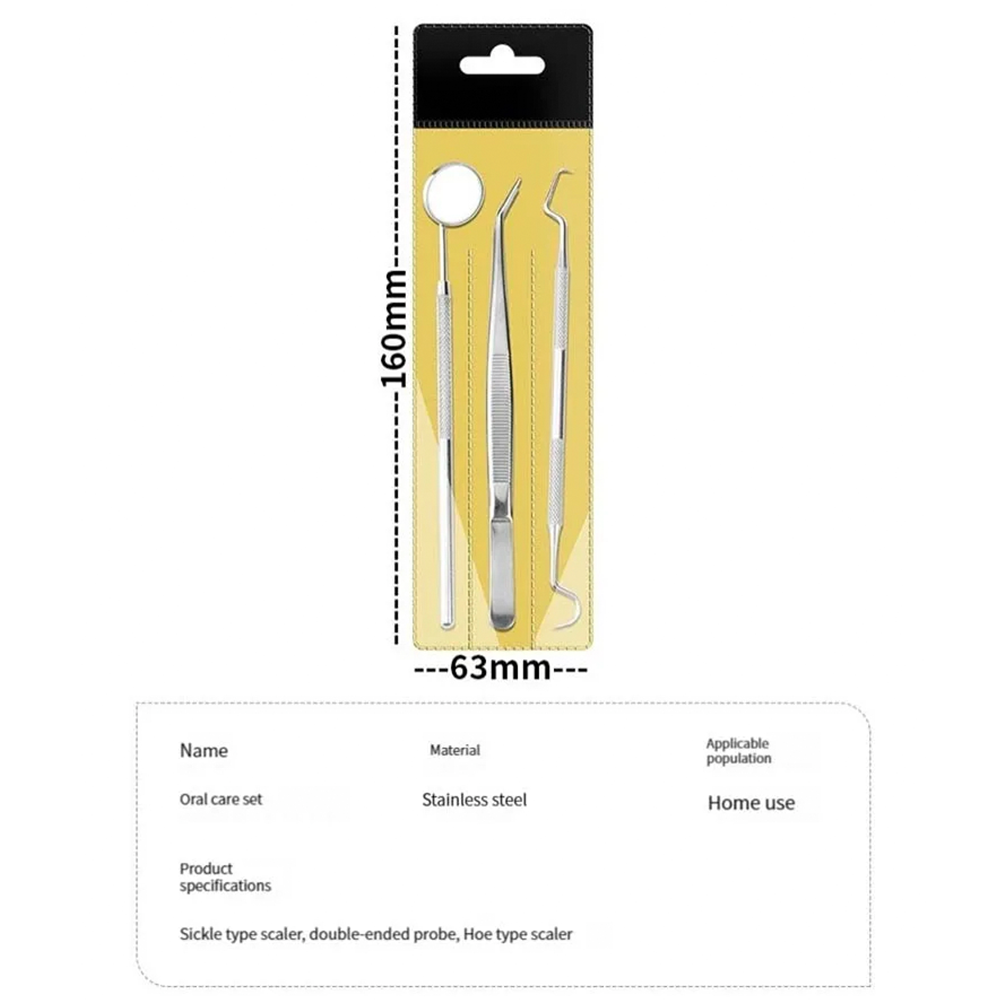 Conjunto de ferramentas dentárias de aço inoxidável, 3 peças, removedor de tártaro, endoscópio, limpeza de manchas de dente, tártaro, picareta interdental, ferramenta de cuidados bucais