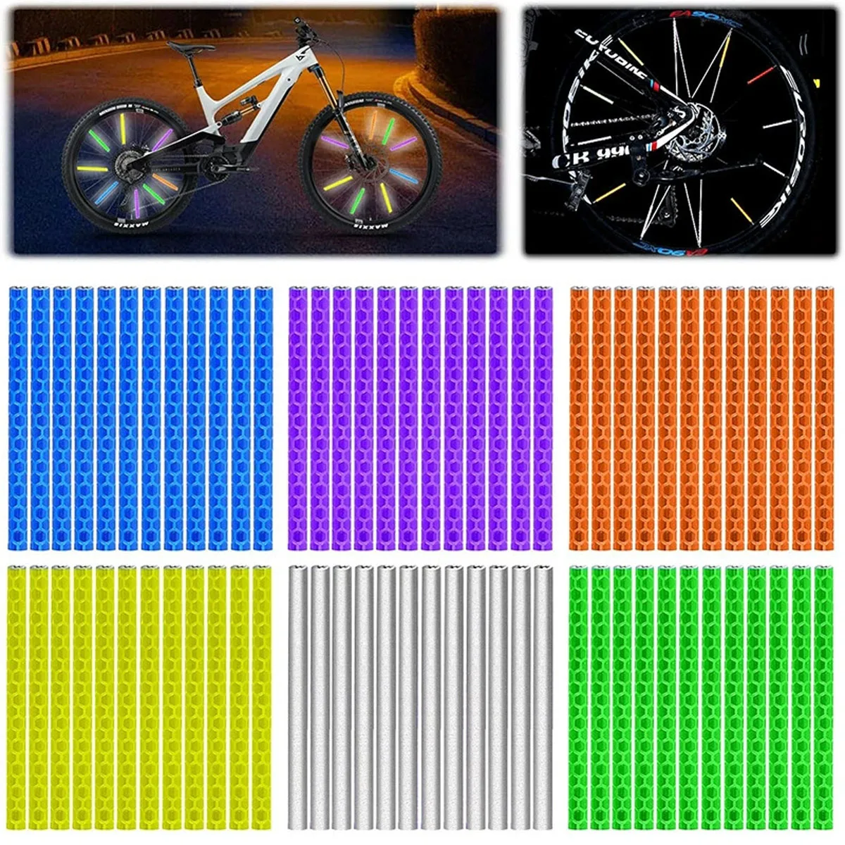 Tube Warning Strip 12Pcs Reflective Mount Clip  Bicycle Wheel Spoke Reflector Stripe Steel Wire Lamp MTB Bike Reflector Light