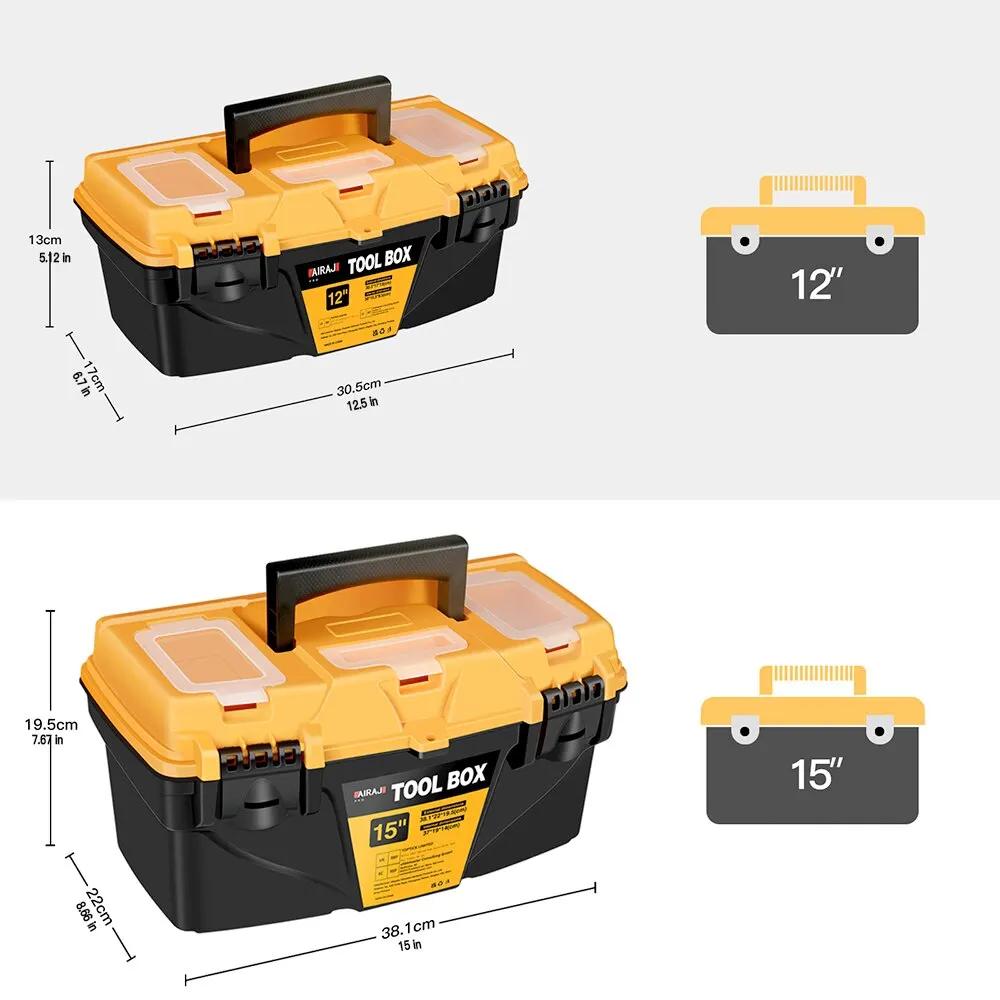 AIRAJ Caja de herramientas de hardware de 15/12 pulgadas, maleta de combinación gruesa de plástico, caja de almacenamiento de taladro eléctrico para electricista y carpintero