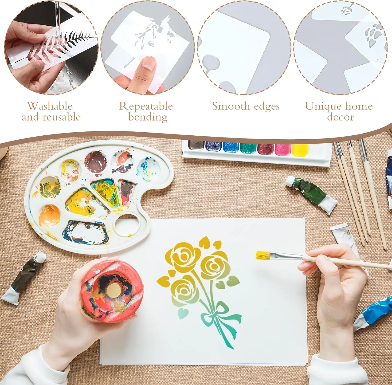 24pcs/Set Wildflower Stencils Professional Body Art Paint Stencils Reusable for Adults Kids Templates for Parties Makeup Tools