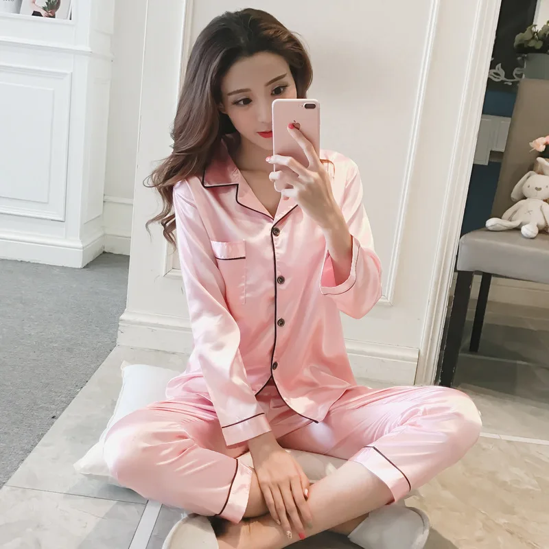 Conjuntos de pijamas para mulher 2024 sexy seda conjuntos de pijamas pijamas de manga longa cardigan conjunto feminino pijamas de seda gelo roupas de casa