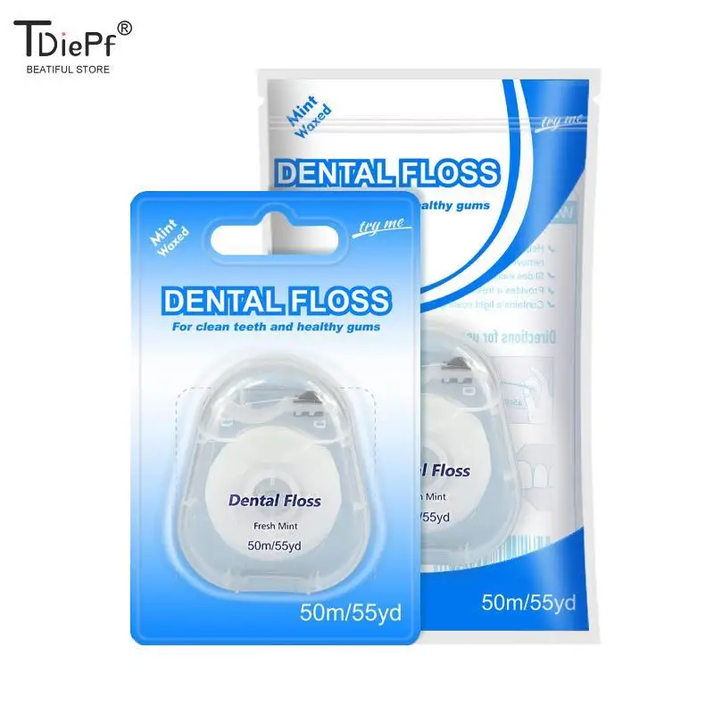 1Roll 50m Portable Floss Portable Floss Care Picks Tooth Cleaning Tool With Case Practical Health Hygiene Supplies Oral Care