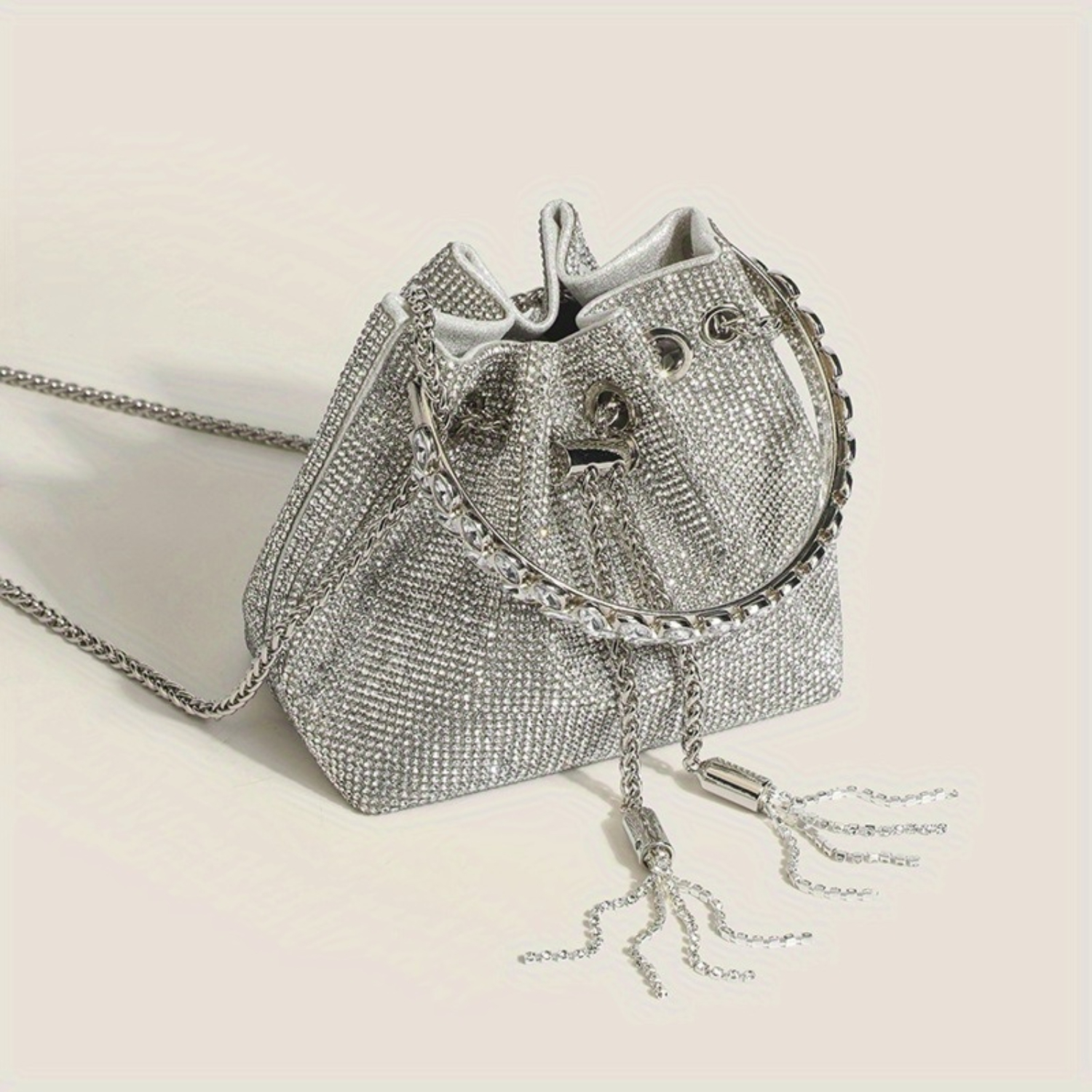 豪華なラインストーンバケットバッグ - 高品質PU、夏のファッションデザイン、スタイリッシュな女性のためのエレガントなショルダースリングバッグ - 完璧