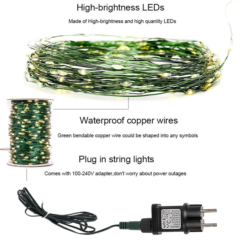 LED Green Wire Fairy Lights String Warm White Garland for Outdoor Home Christmas Tree Decoration Wedding Party Garden Lighting