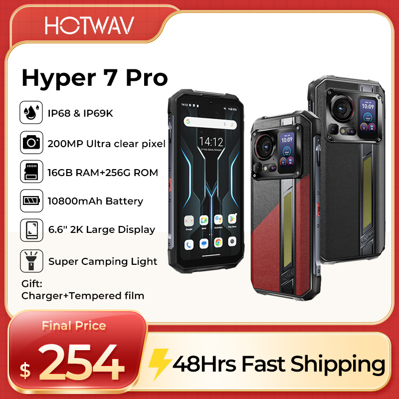 Smartphones HOTWAV Hyper 7 Pro 5G 200MP Android14 6,6 ''FHD + 120Hz teléfonos inteligentes resistentes 36GB 256GB 10800mAh 33W celular resistente al agua