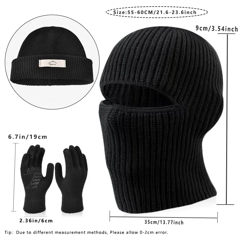Invierno 3 unids/set gorro guantes bufanda tejido cálido guantes con pantalla táctil conjunto de gorro gorro de punto con calavera pasamontañas multifuncional