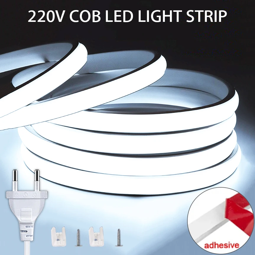 Tira COB LED 220v alto brillo IP65 tira de LED impermeable para exteriores cinta LED de 220V cinta Flexible para decoración del jardín del hogar
