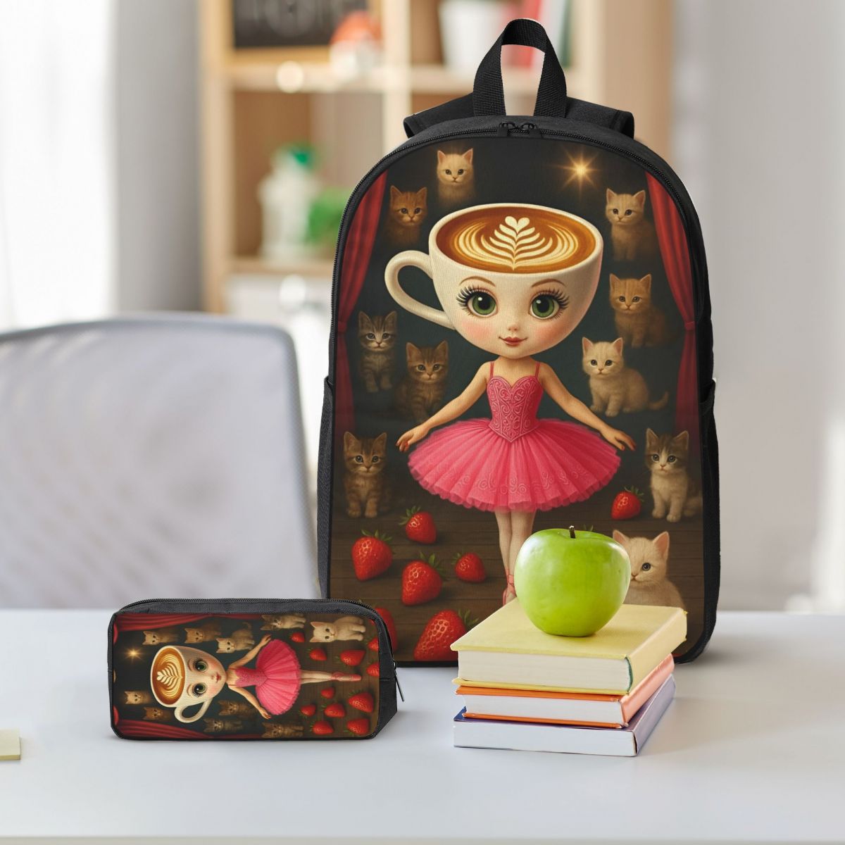 Balerina Capuchina Thug Thug Thug Sahur キッズバックパックランチボックスペンバッグ男の子女の子バックパック通学ブックバッグセット