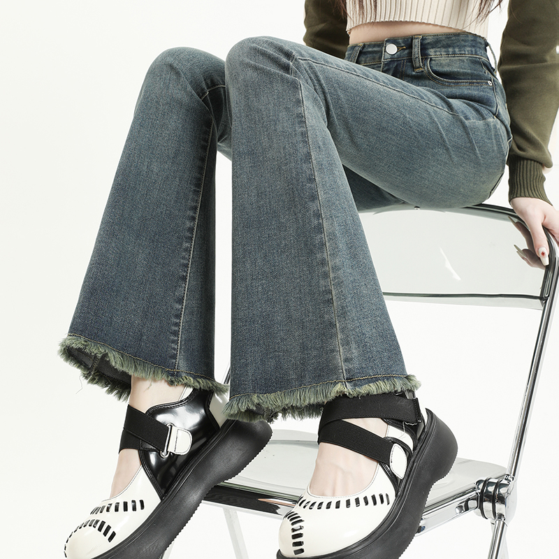 OUSSYU letnie rozkloszowane dżinsy damskie bawełniane Vintage niebieskie spodnie dżinsowe Streetwear elastyczne, wysokiej talii wąskie spodnie Harajuku
