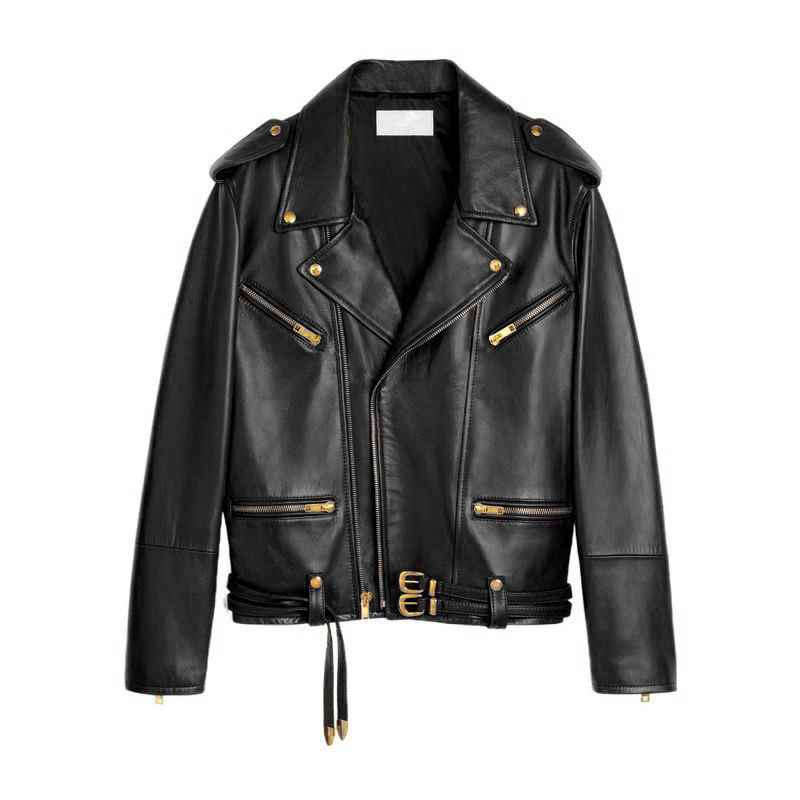 Autumn Winter Leather Coat Motorcycle Style Button Design Sheepskin Jacket  Ladies Oversize Women's Genuine Leather Oversize