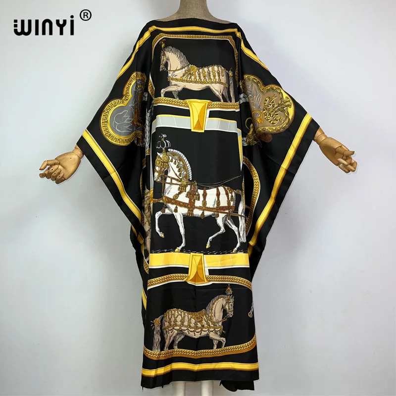 WINYI 2023 neues Afrika-Mode-Boho-populäres bedrucktes Twill-Kaftan-Maxikleid Sommerstrand Böhmisches Kaftan-langes Kleid für Damen