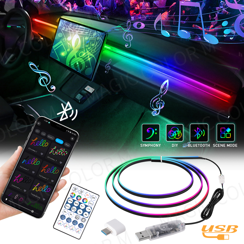 Vgetting-luces ambientales para coche, 140/55,1 pulgadas, 2 en 1, LED Universal, sinfonía, RGB, lámpara de ambiente, aplicación remota USB, control remoto para Tesla Model 3 Y S X