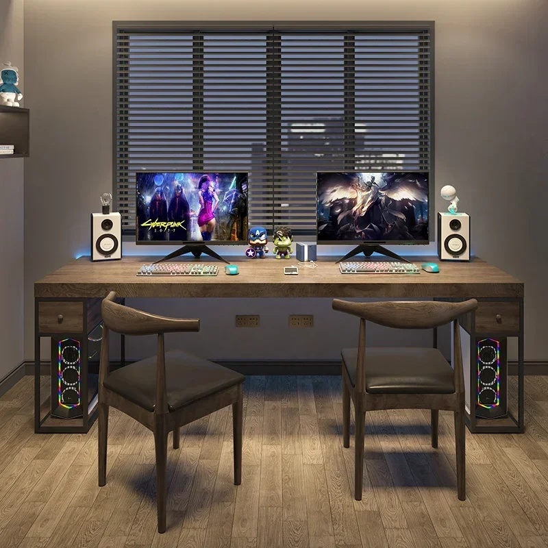 Solid wood double computer desktop table couple home e-sports desk simple modern desk with drawer workbench