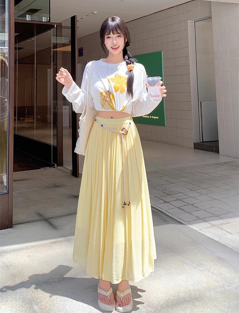 Boho Women's Skirt Cotton Linen Yellow Female Skirts High Waist Harajuku 2025 Trend Luxury Elegant Vintage Long Skirt With Belt