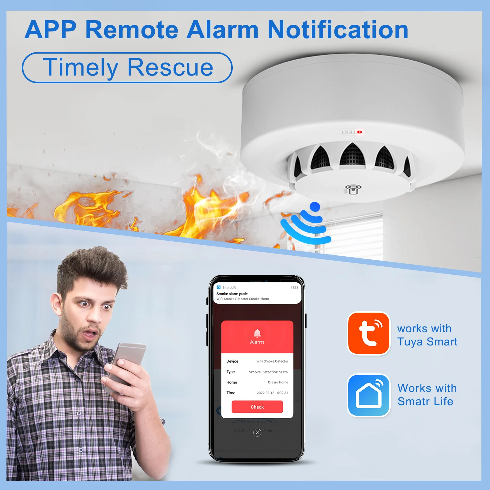 Newly Released Smart Life App - Controlled WiFi Smoke, Temperature & Humidity Sensor Powered by AAA Batteries