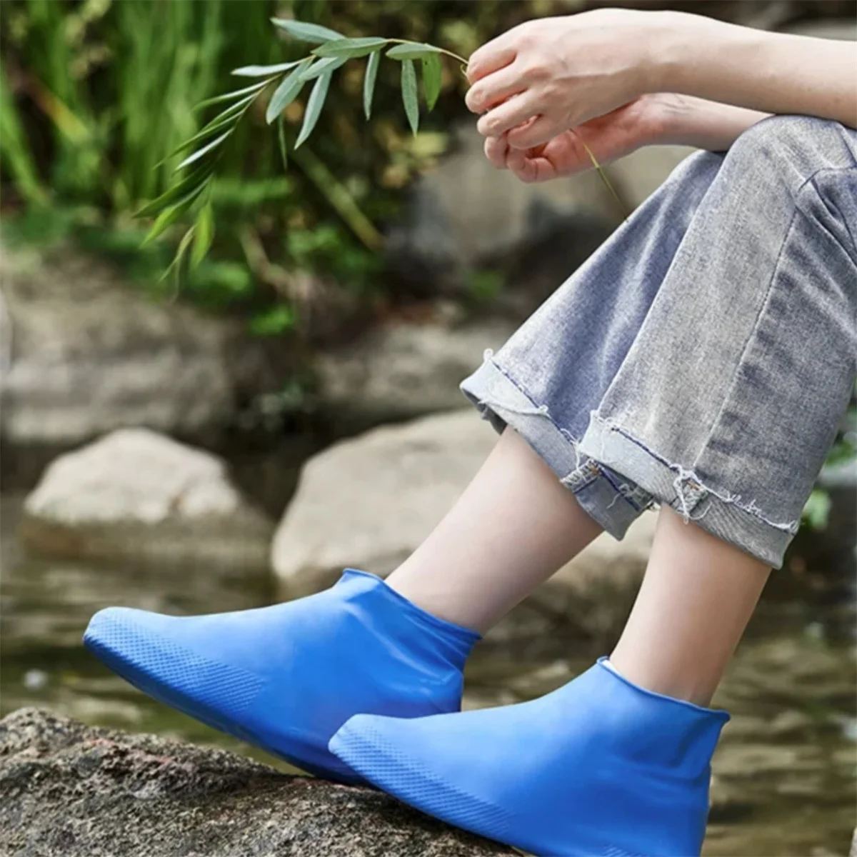 1 คู่ยาง Rain BOOT Overshoes สําหรับกลางแจ้ง,ซิลิโคนกันน้ํารองเท้า,วันฝนตกรองเท้า,Reusable Non-SLIP Rain