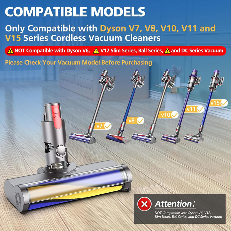 ソフトローラーブラシヘッド ダイソン V7 V8 V10 V11 V15 コードレスクリーナー用 広葉樹床モーターヘッドアクセサリー ダスト検出付き