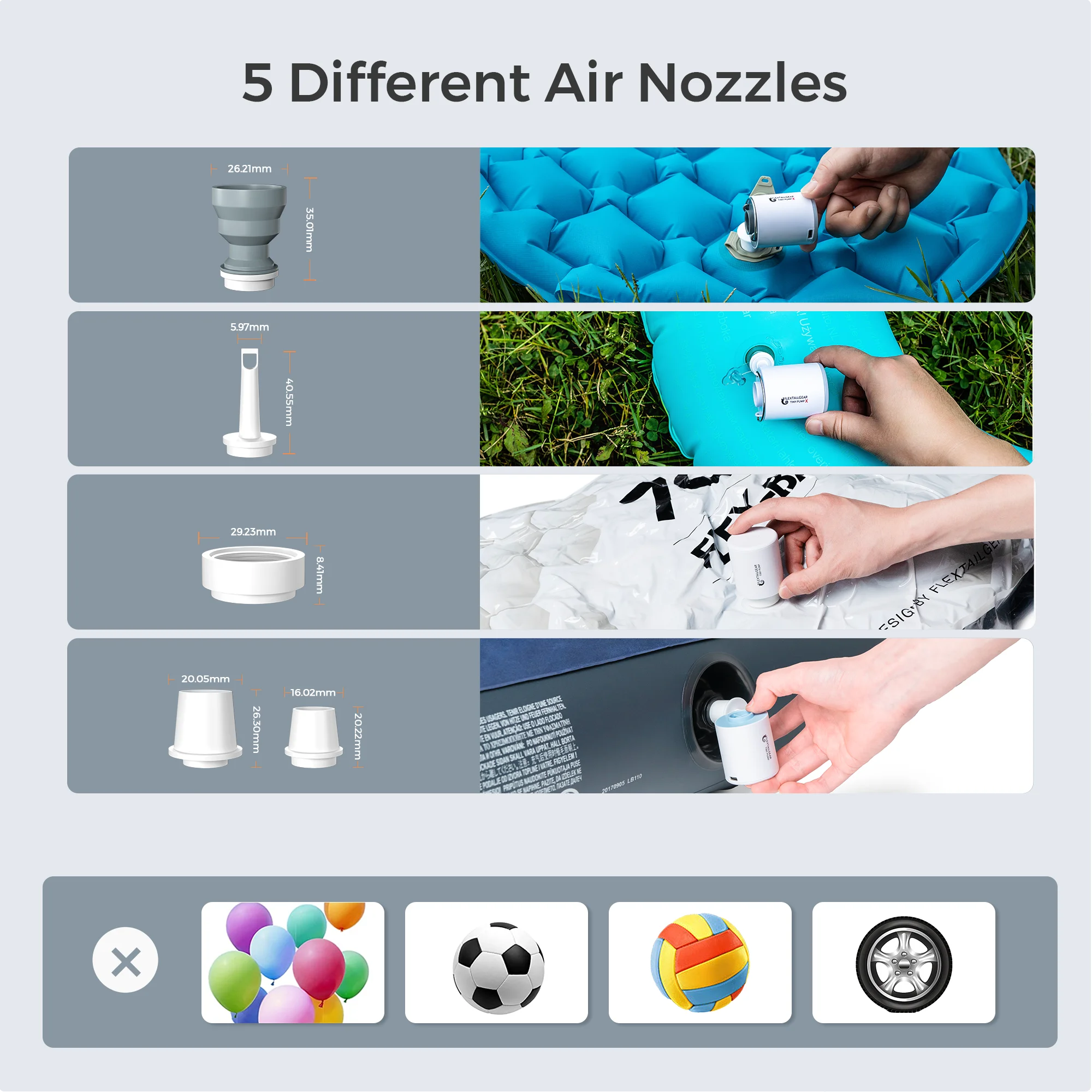 Bomba de ar portátil FLEXTAIL, mini bomba de acampamento com luz, carregamento USB-C, ideal para almofadas de dormir, colchão de cama de ar, sacos de vácuo
