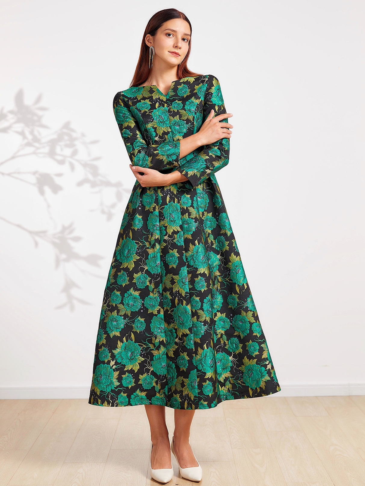 Vintage Frauen Party kleid lange Blumen Maxi Jacquard Herbst kleider elegante Abend Boho Damen Kleidung