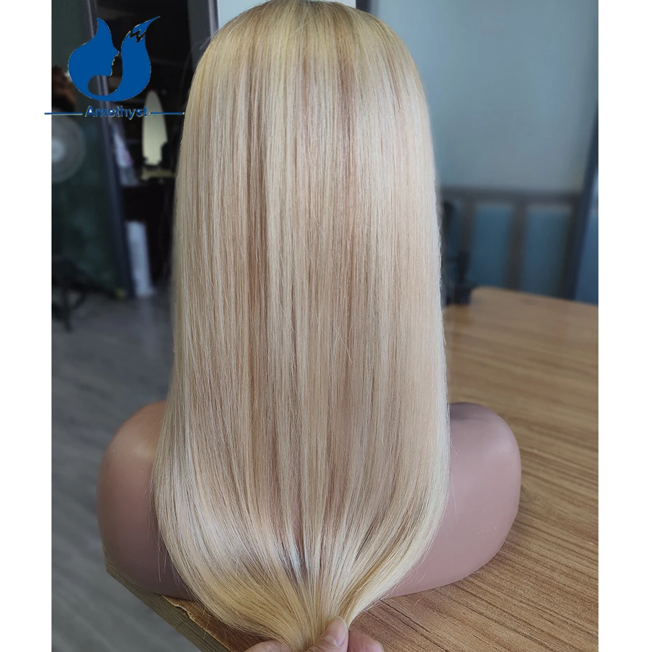 Topper de cabelo com base de seda reta de ametista com balayage ombre destaque cabelo humano europeu virgem para mulheres com raiz escura 5 "x 6"
