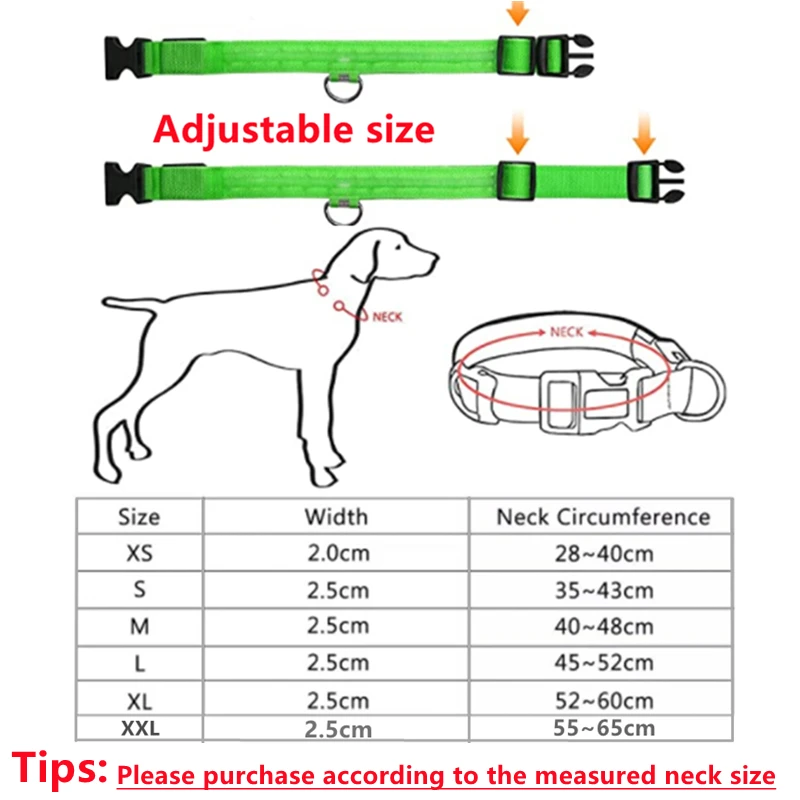 Collar luminoso recargable por USB para perros pequeños y grandes, Collar de seguridad para mascotas con luz nocturna y Led brillante ajustable