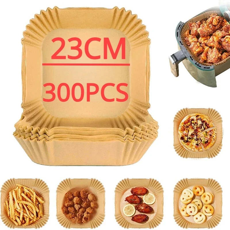 Papel para hornear freidora de aire, 50-300 Uds., para bandeja cuadrada para horno, 16/20/22/23/24cm, XXL, revestimiento de papel desechable a prueba de aceite